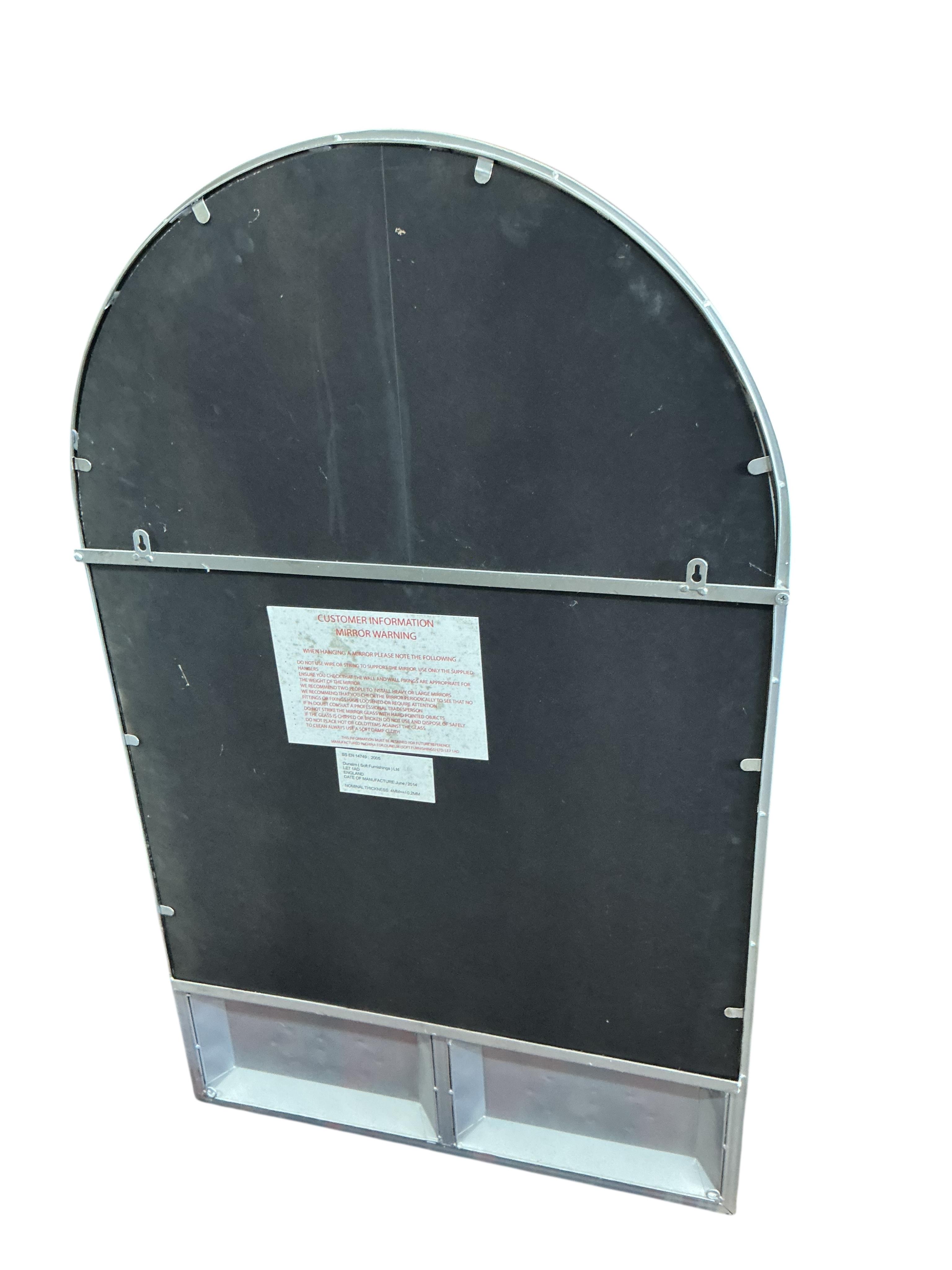 Two metal framed arched window pane wall mirrors, width 68cm, height 111cm